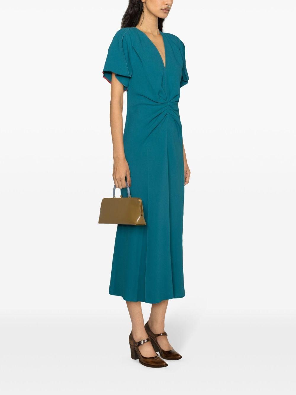 Draping-detailed Flared Midi Dress In Green Product Image