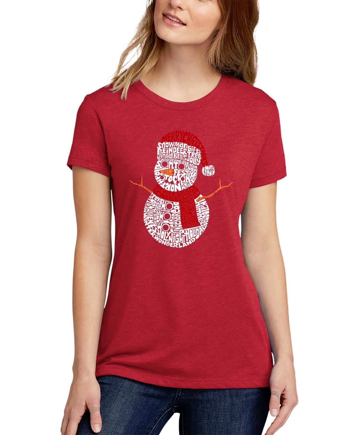 La Pop Art Womens Christmas Snowman Premium Blend Word Art Short Sleeve T-shirt Product Image