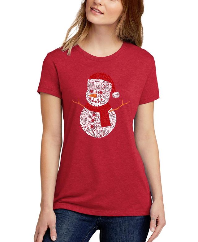 La Pop Art Womens Christmas Snowman Premium Blend Word Art Short Sleeve T-shirt Product Image