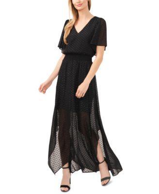 CeCe Metallic Clip Dot Chiffon Maxi Dress Product Image