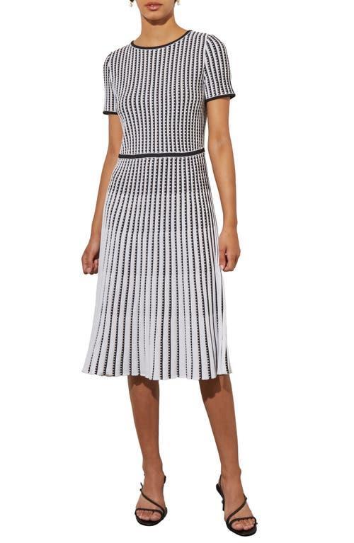 Ming Wang Grid Stripe Flare Knit Dress Product Image