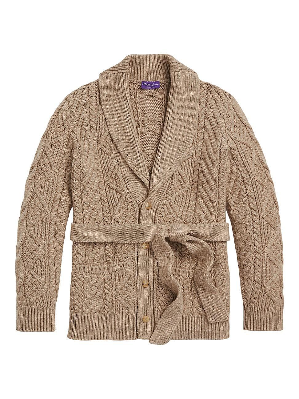 Mens Cable-Knit Cashmere Shawl-Collar Cardigan Product Image