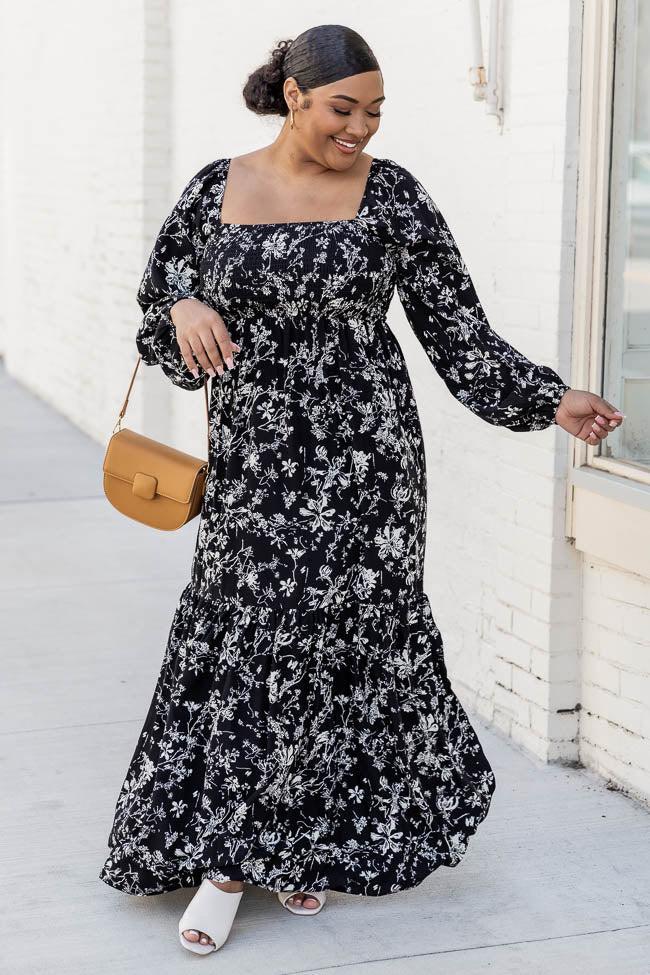 Another Love Song Black Floral Square Neck Maxi Dress FINAL SALE Product Image