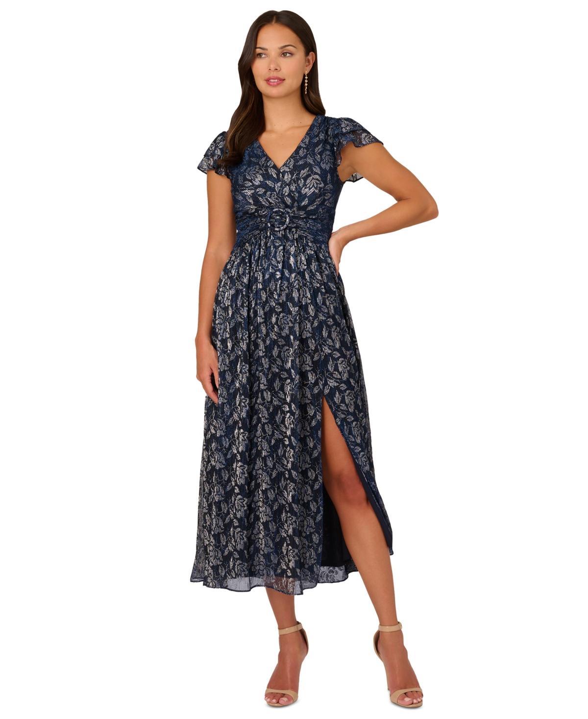 Women's Metallic-Print Crinkle Belted Dress Product Image