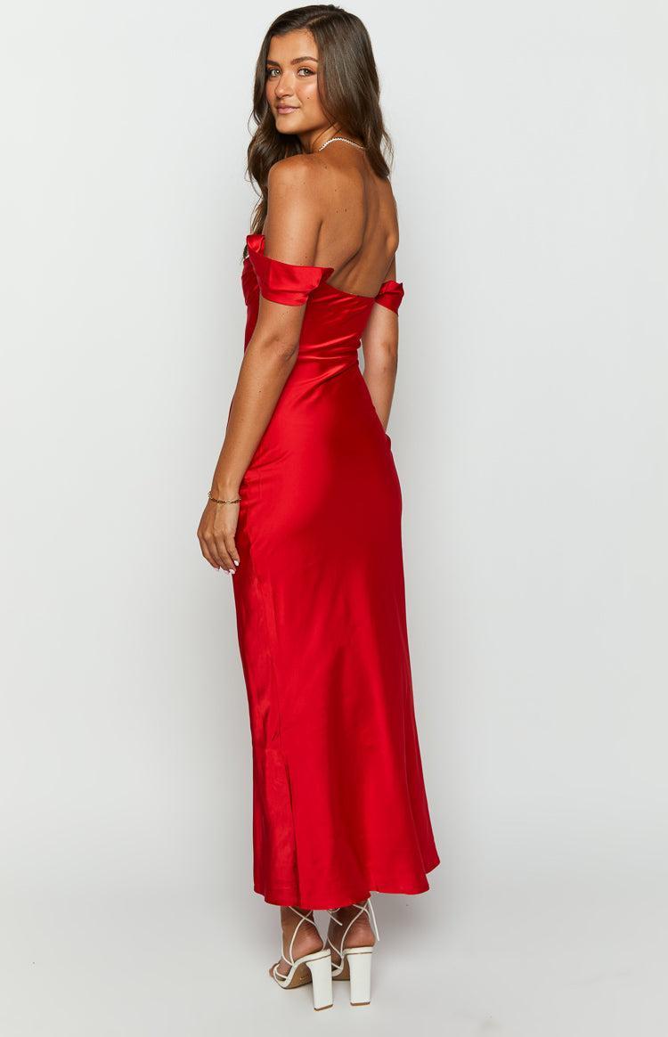 Ella Red Off Shoulder Formal Dress Product Image