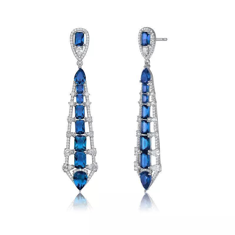 Sterling Silver Blue & White Cubic Zirconia Ladder Style Dangle Earrings, Womens Product Image