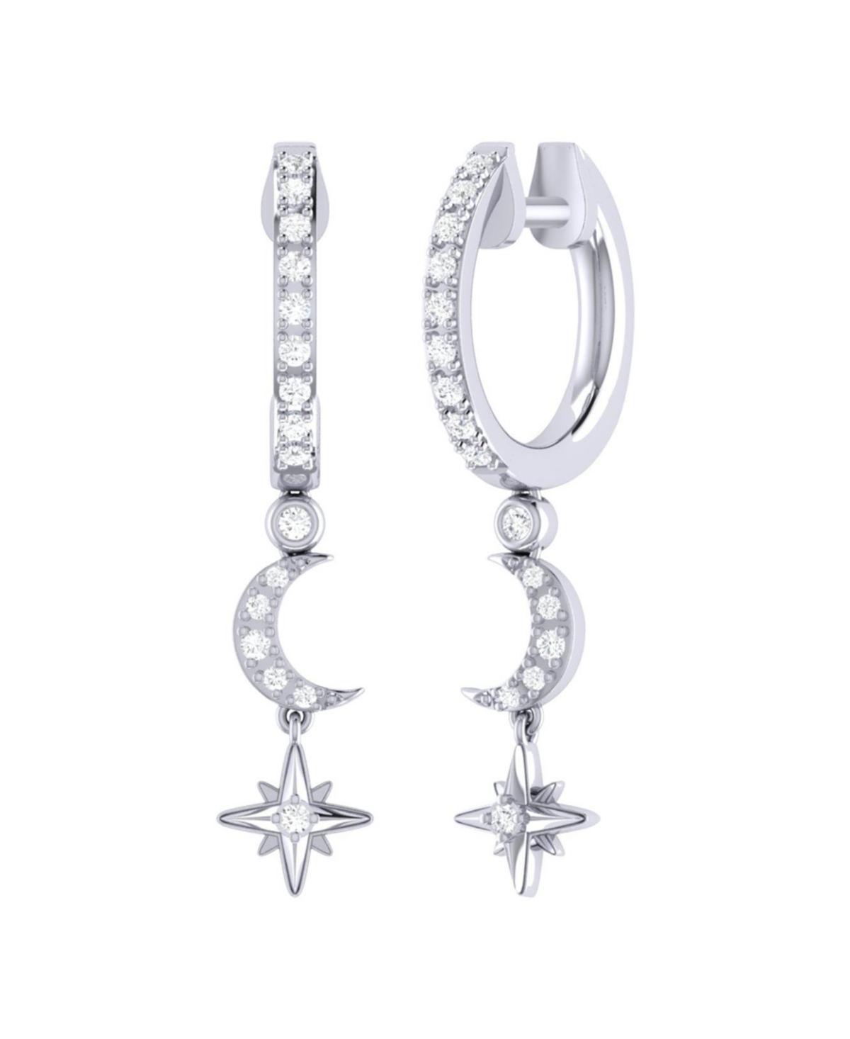 LuvMyJewelry Starlit Crescent Design Sterling Silver Diamond Hoop Women Earring Product Image