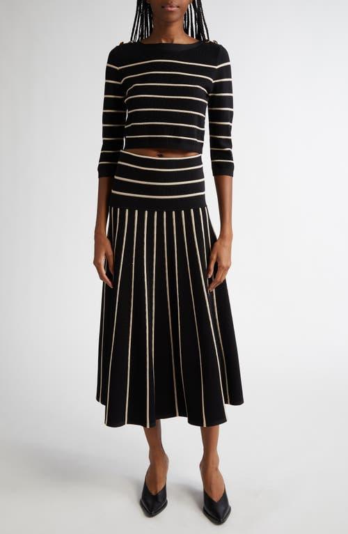 ZIMMERMANN Crush Striped Knit Midi Skirt In Black Product Image