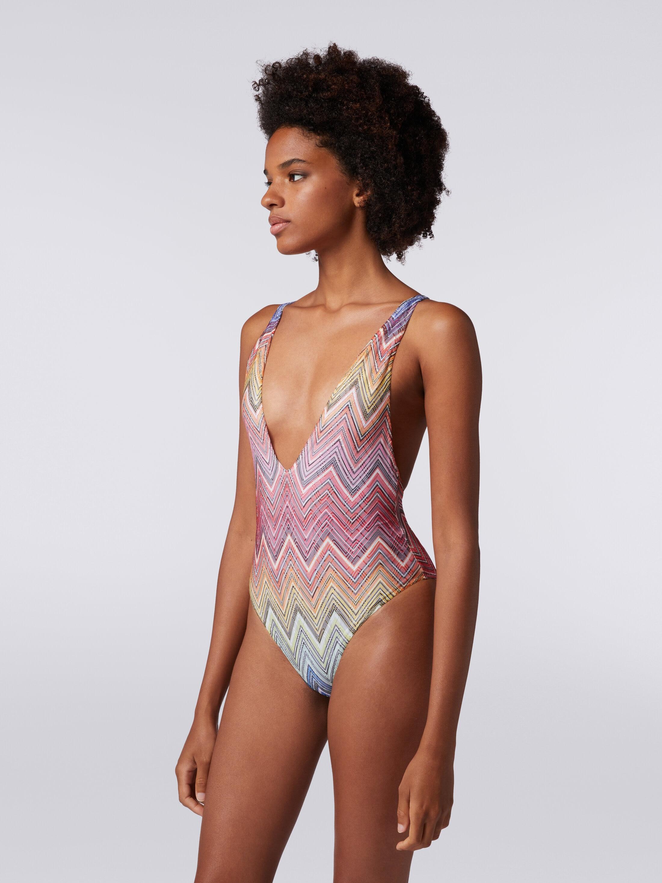 One-piece swimming costume in zigzag print fabric Product Image