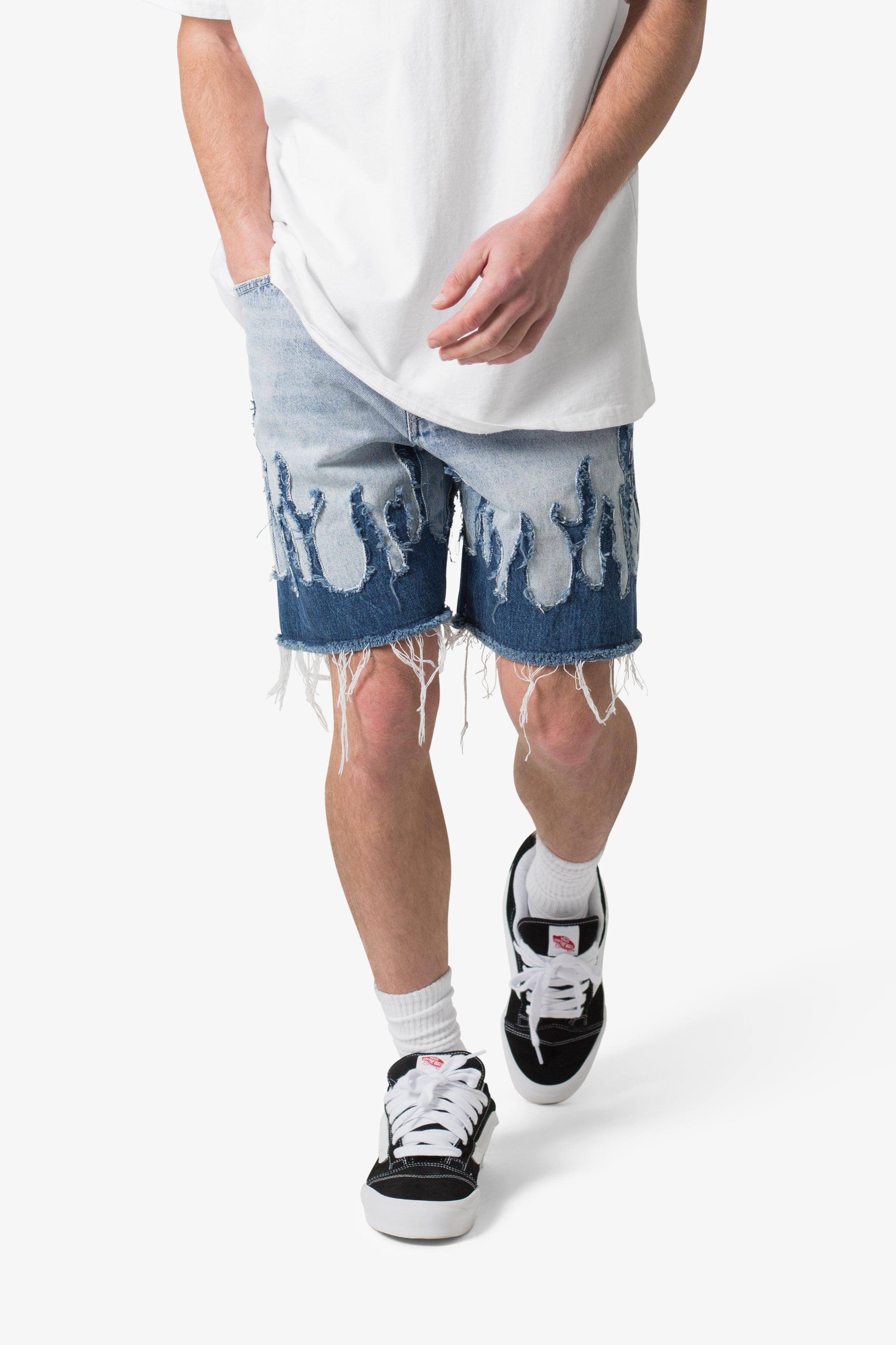 Flame Denim Shorts - Blue Product Image