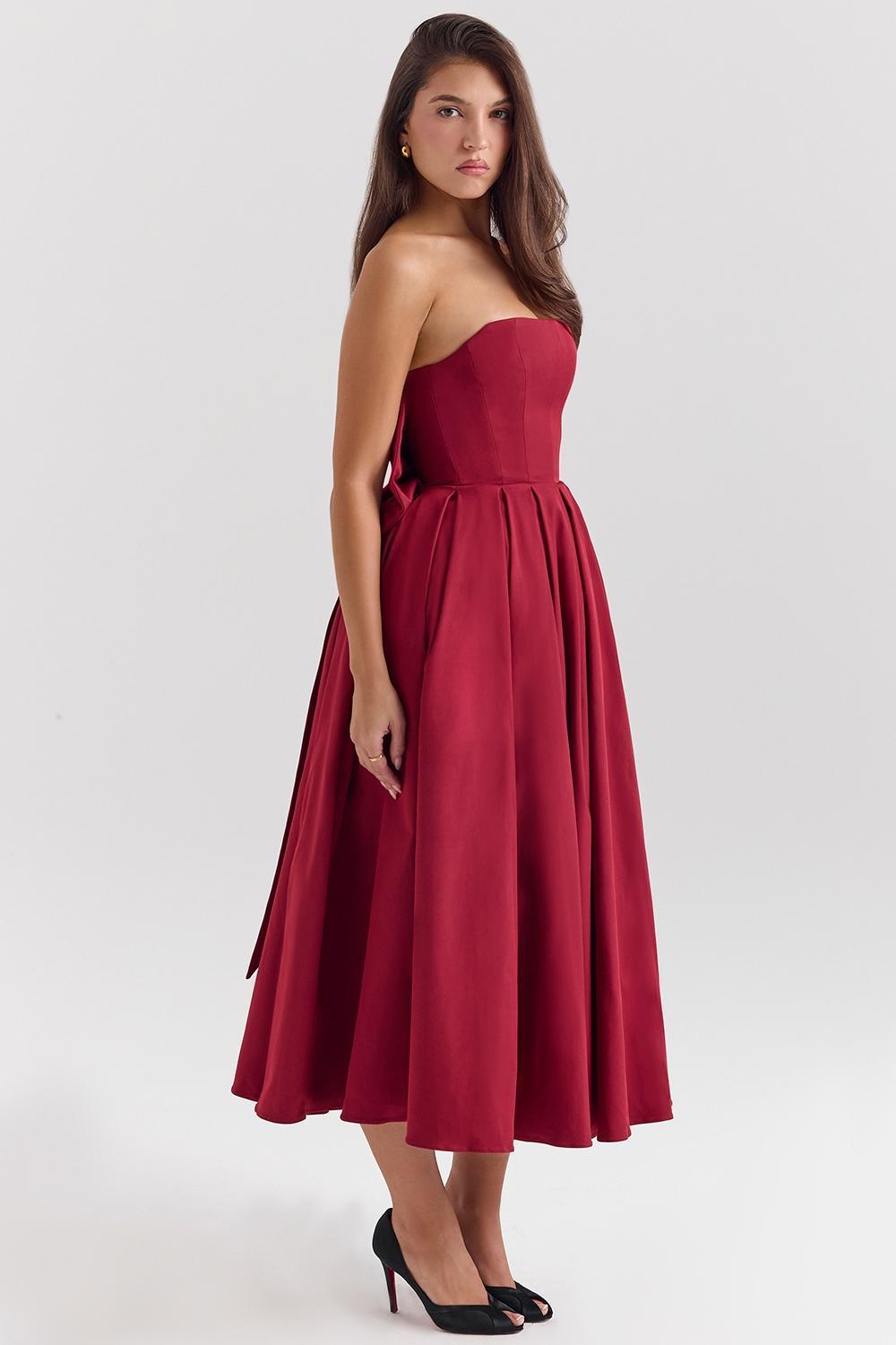 Pandora Berry Strapless Detachable Bow Midi Dress Product Image