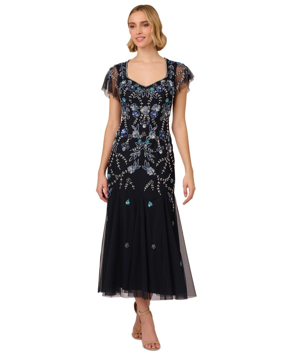 Adrianna Papell Womens Embellished Godet-Pleated Dress Product Image