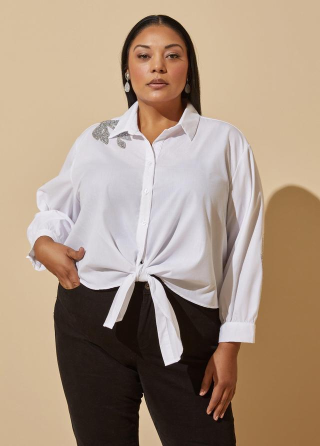 Plus Size Crystal Leaf Appliqud Shirt Ashley Stewart Product Image