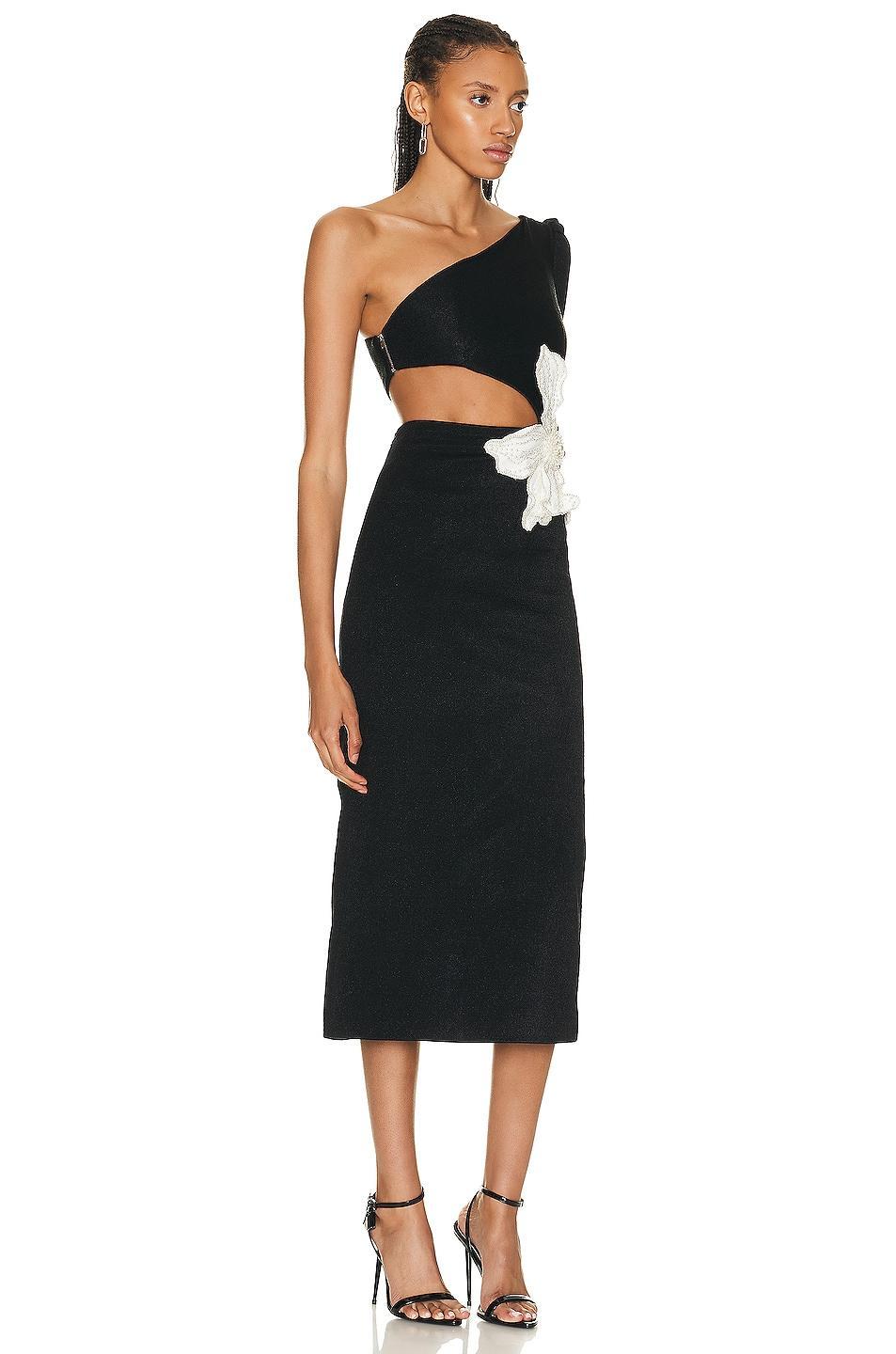 PatBO One Shoulder Maxi Dress with Flower Applique Black. (also in ). Product Image