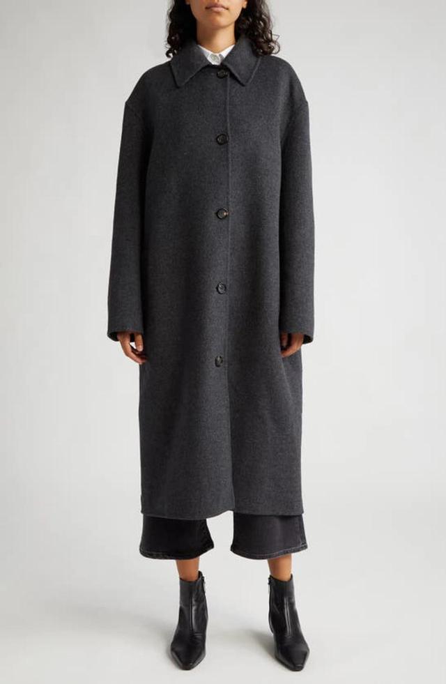 Relaxed Fit Longline Double Face Wool Car Coat In Charcoal Melange Product Image