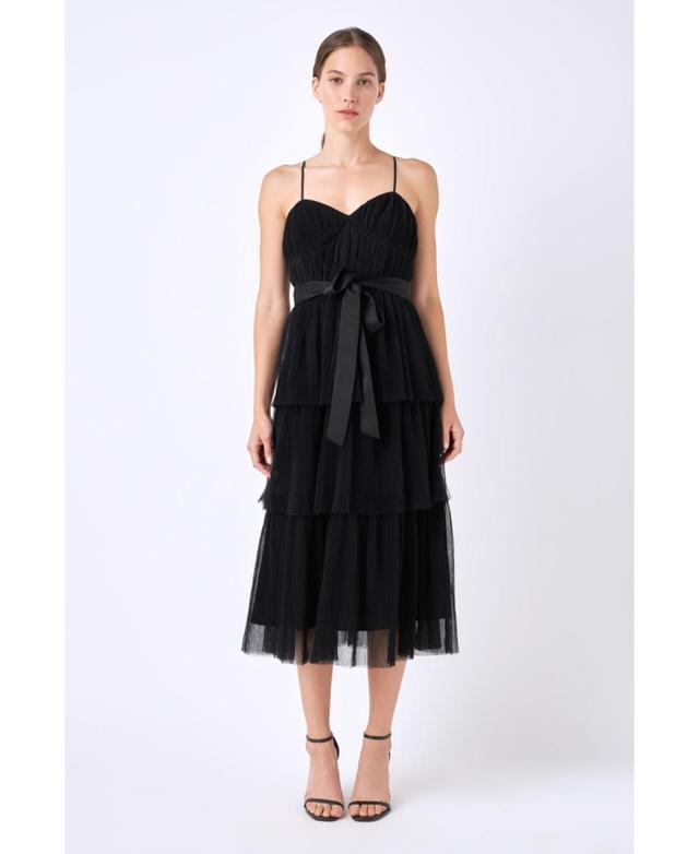 Womens Tulle Tiered Midi Dress Product Image