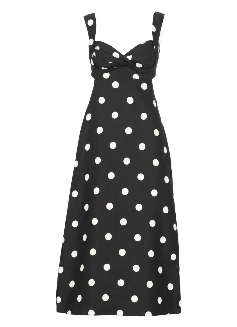 ZIMMERMANN Crush Cutout Pleated Polka-dot Linen Midi Dress In Black Product Image