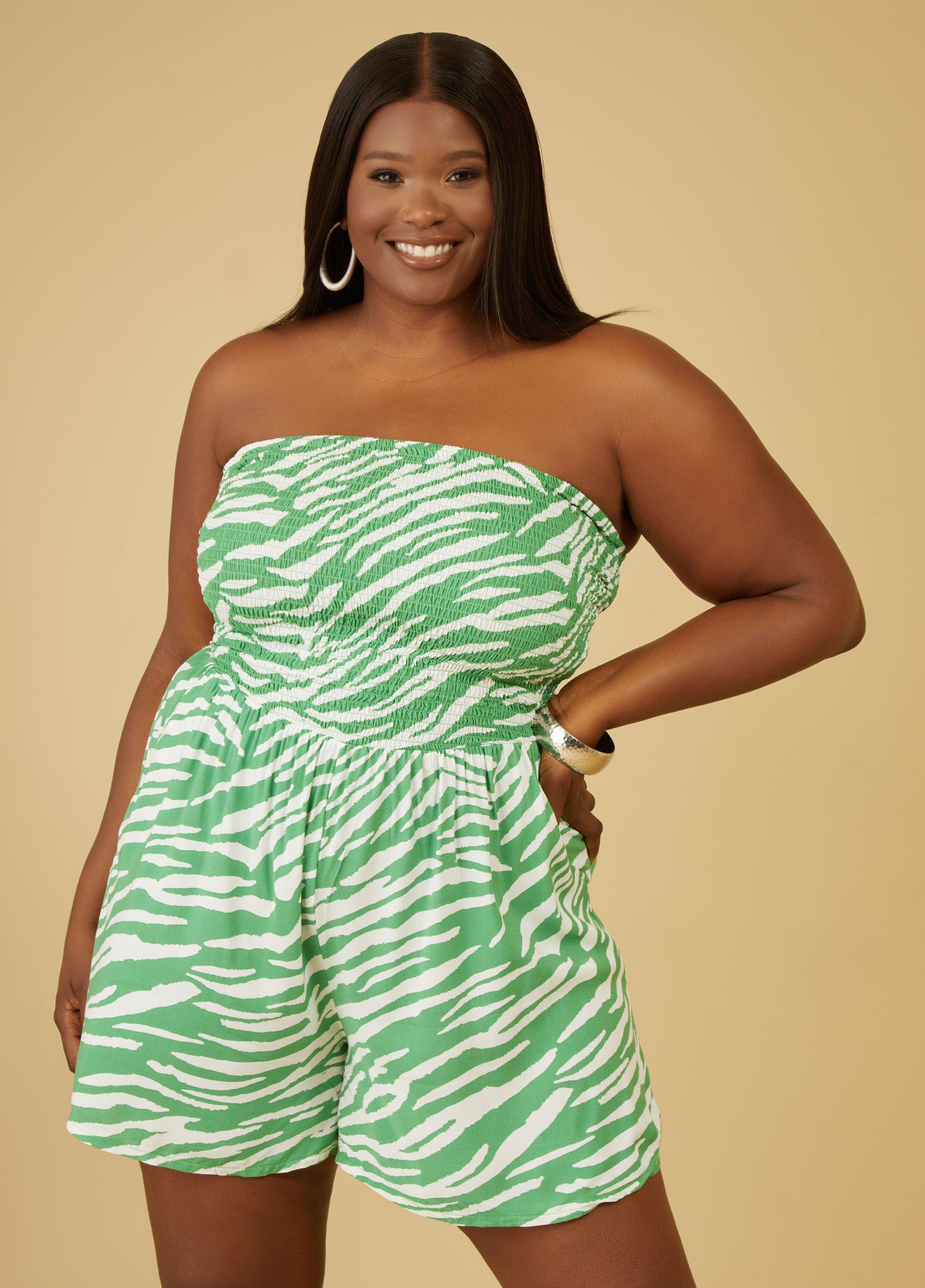 Plus Size Strapless Zebra Print Romper Ashley Stewart Product Image