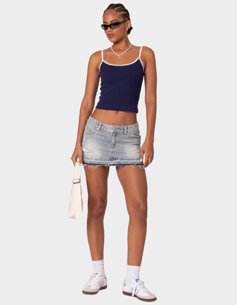 EDIKTED Priyanka Distressed Denim Mini Skirt Product Image