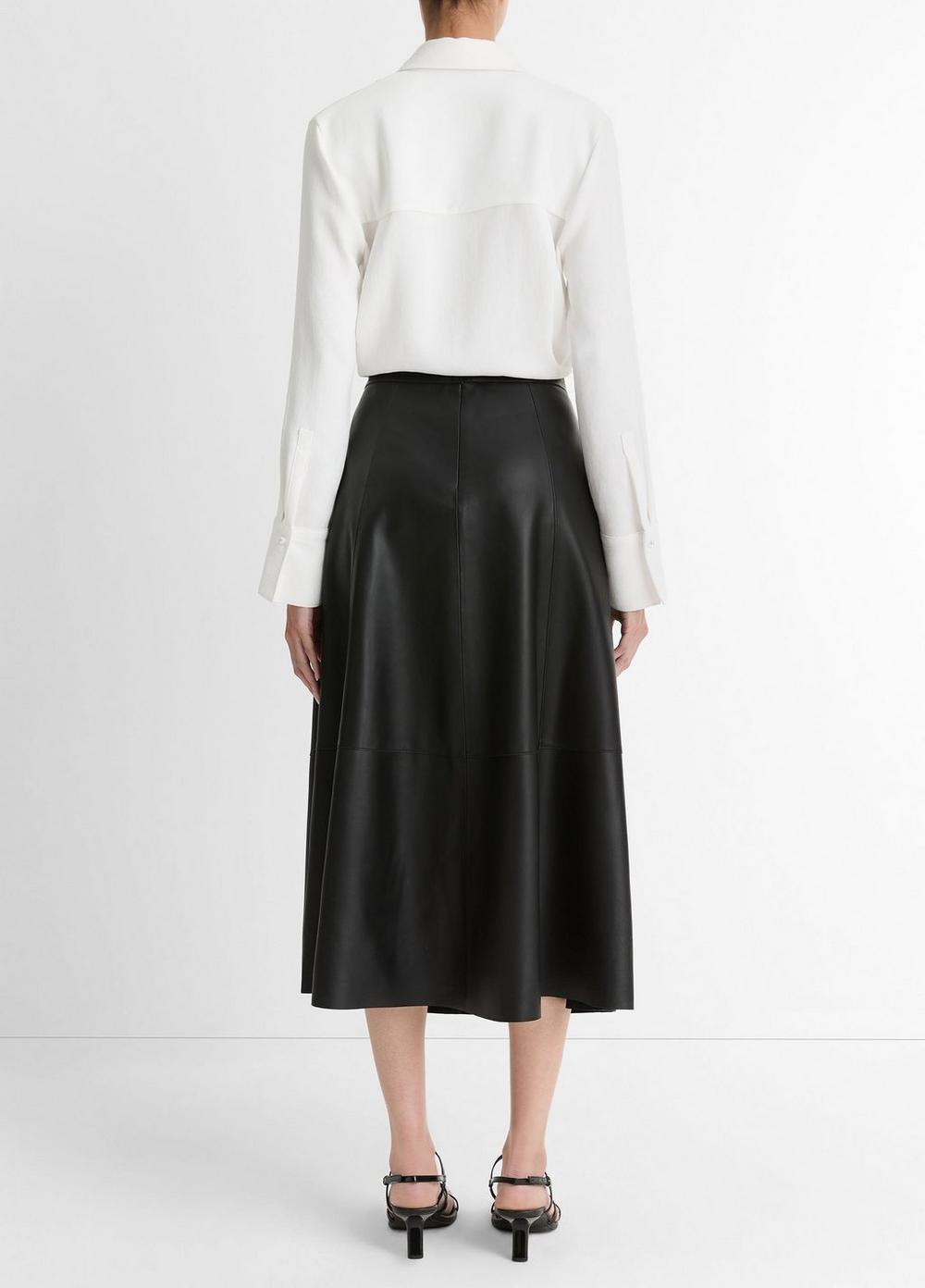 Mid-Rise Flared Leather Skirt Product Image