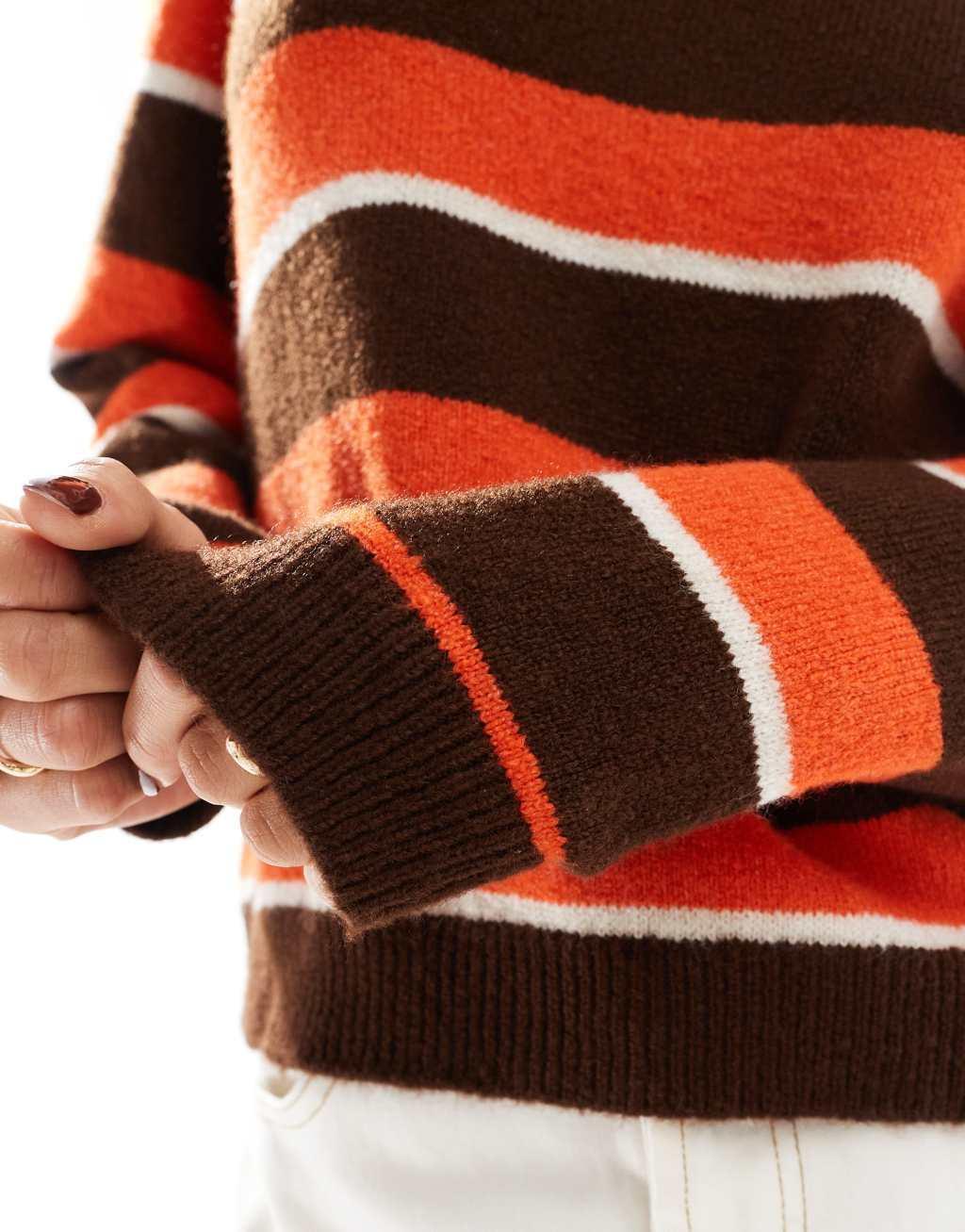 ASOS DESIGN oversized sweater in brown and burgundy stripe Product Image