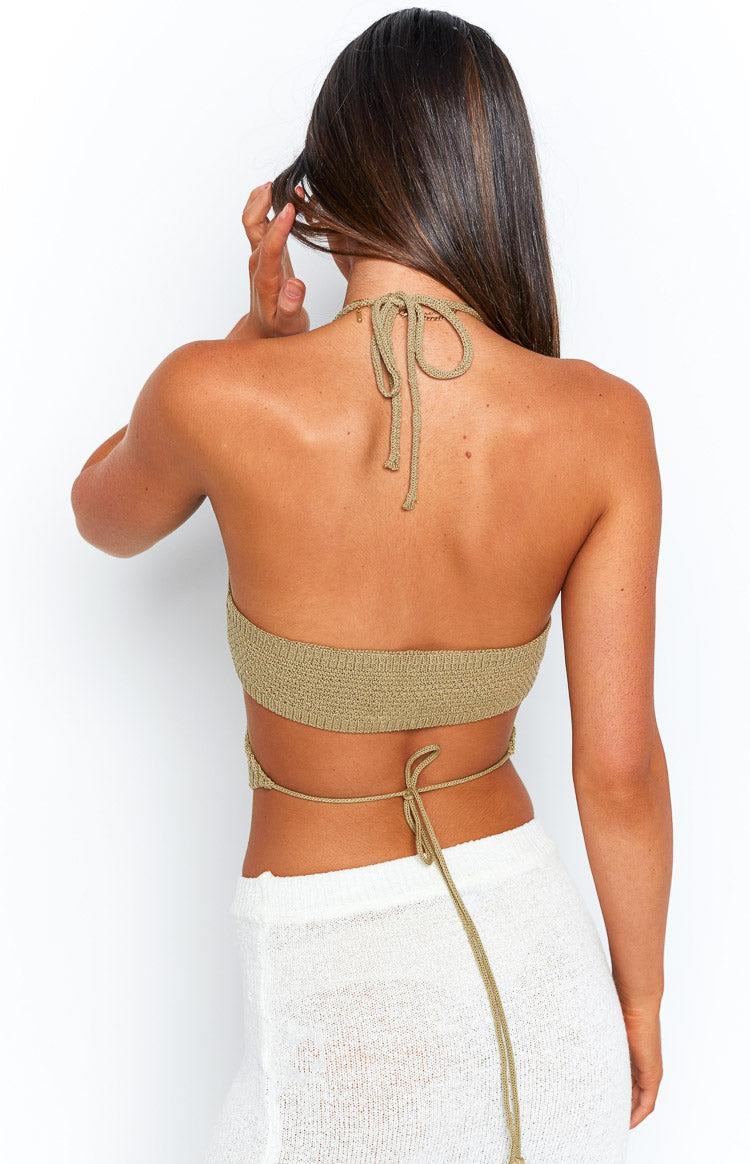 Opal Khaki Cut Out Crop Top Product Image