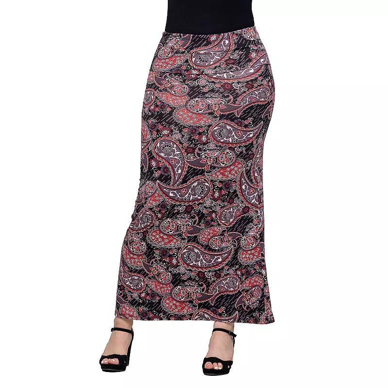 Womens 24Seven Comfort Apparel Paisley Print Fold Over Waist Maxi Skirt Product Image