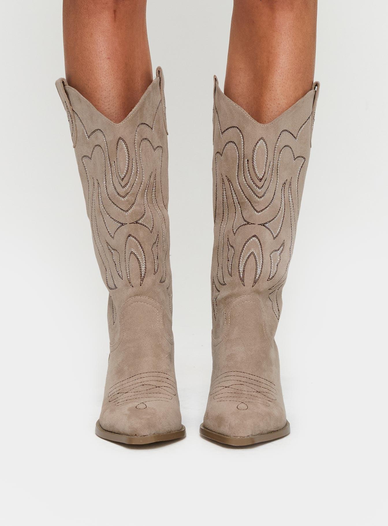 Billini Delanie Cowboy Boots Taupe Faux Suede Product Image