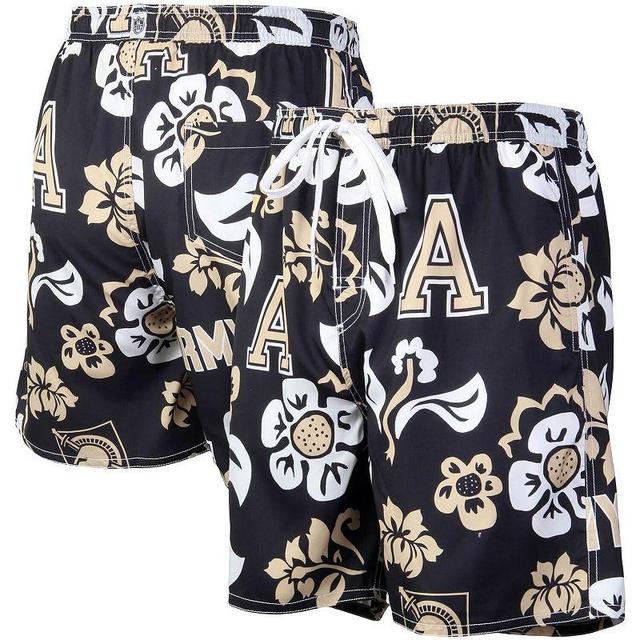 Mens Wes & Willy Black Army Black Knights Floral Volley Logo Swim Trunks Product Image