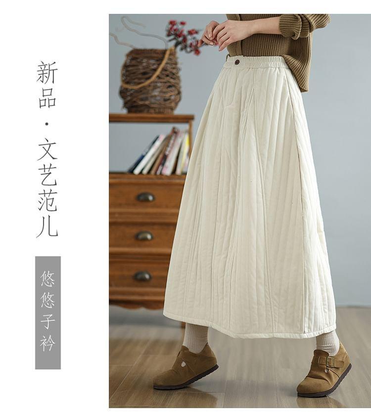 Elastic Waist Plain Padded Midi A-Line Skirt Product Image