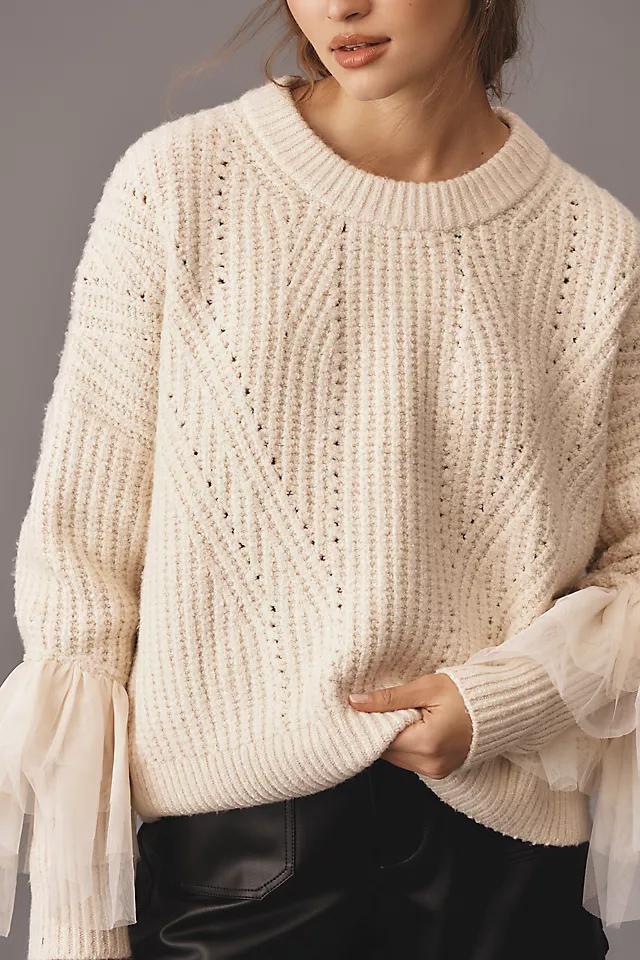 By Anthropologie Tulle-Sleeve Sweater Product Image