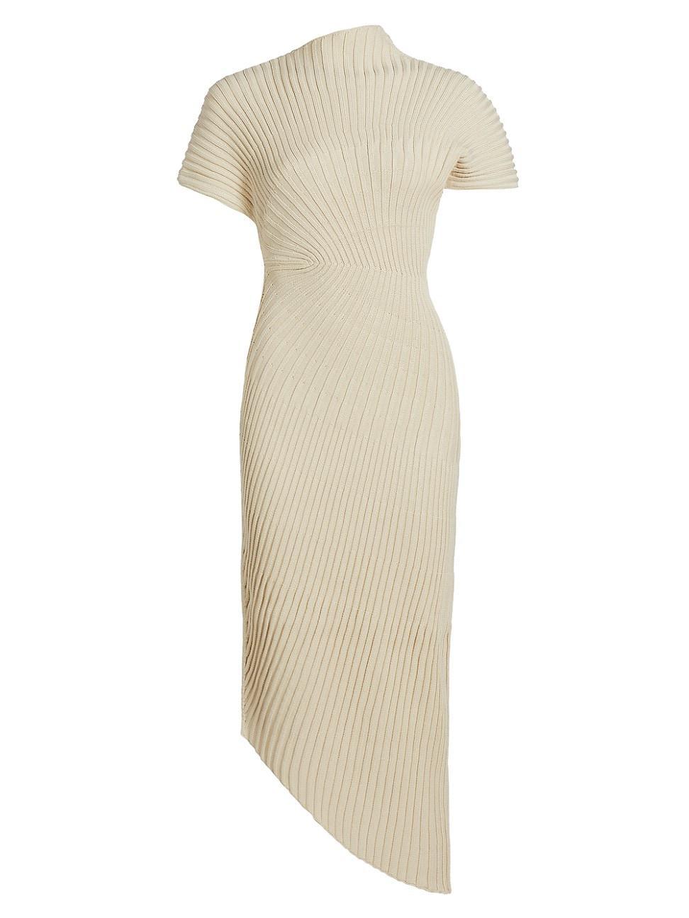 Womens Chrysta Rib-Knit Asymmetric Midi-Dress Product Image