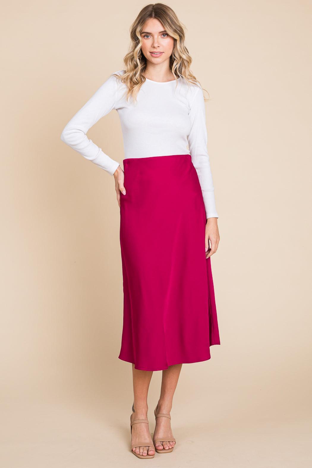 High Waist Satin A Line Midi Skirt Product Image