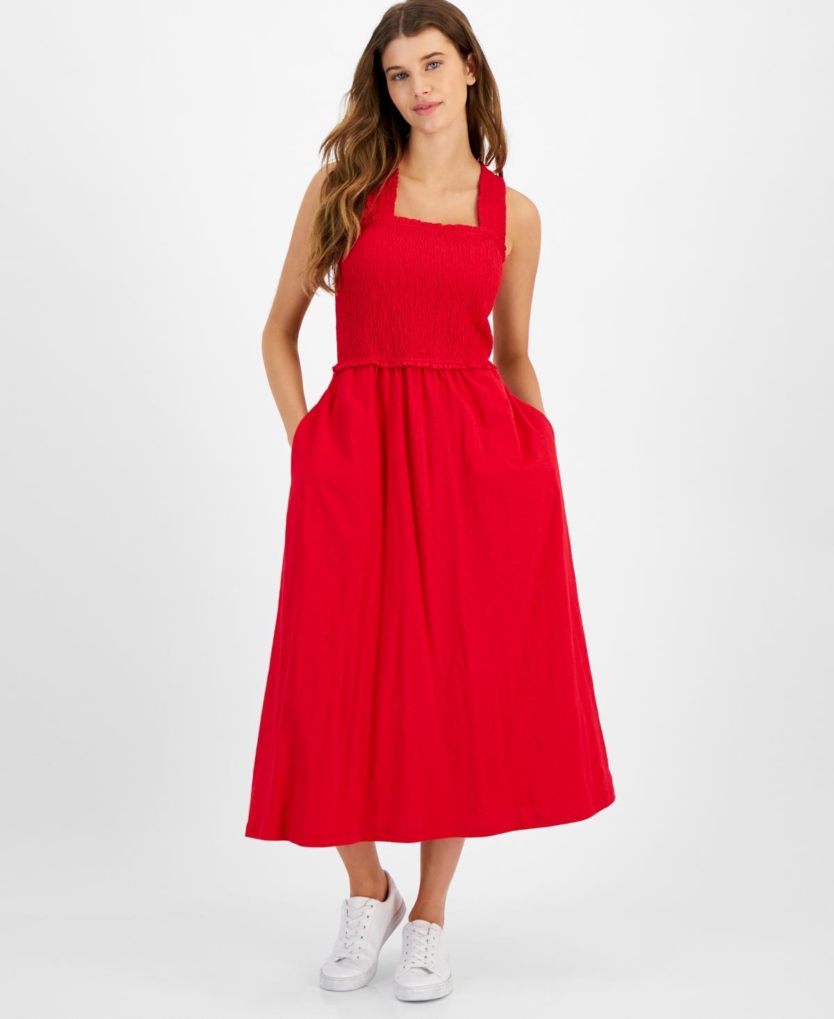 Women's Square-Neck Cotton A-Line Dress Product Image