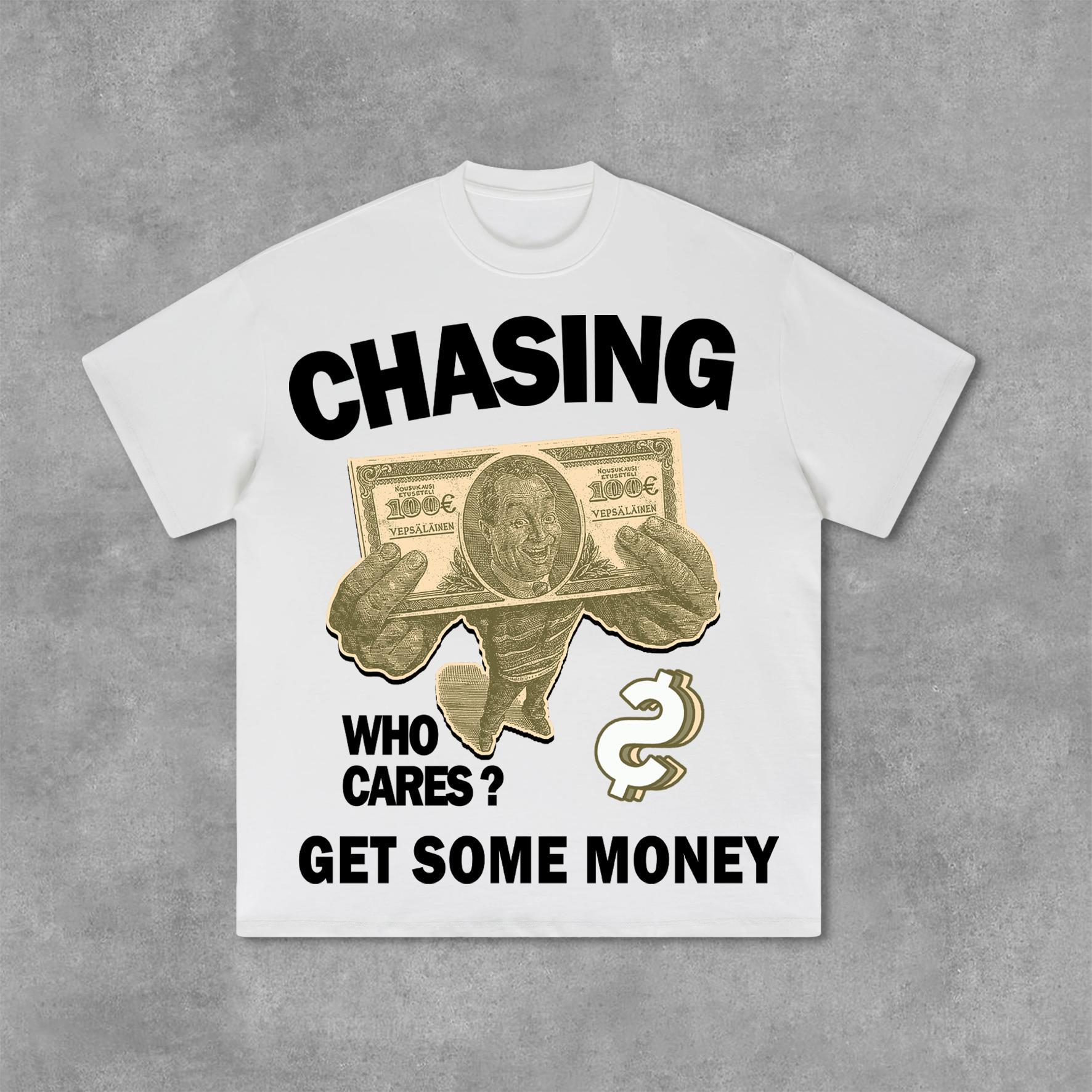 Vintage Chasing Money Graphic Print Cotton T-Shirt Product Image