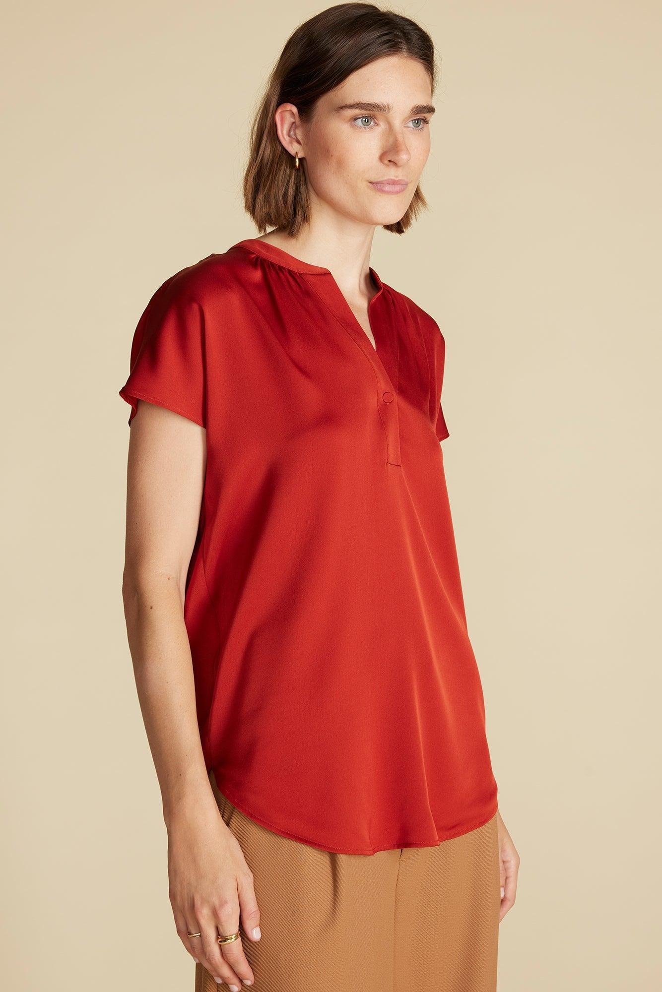 Renata Stretch Silk Blouse - Rust Product Image