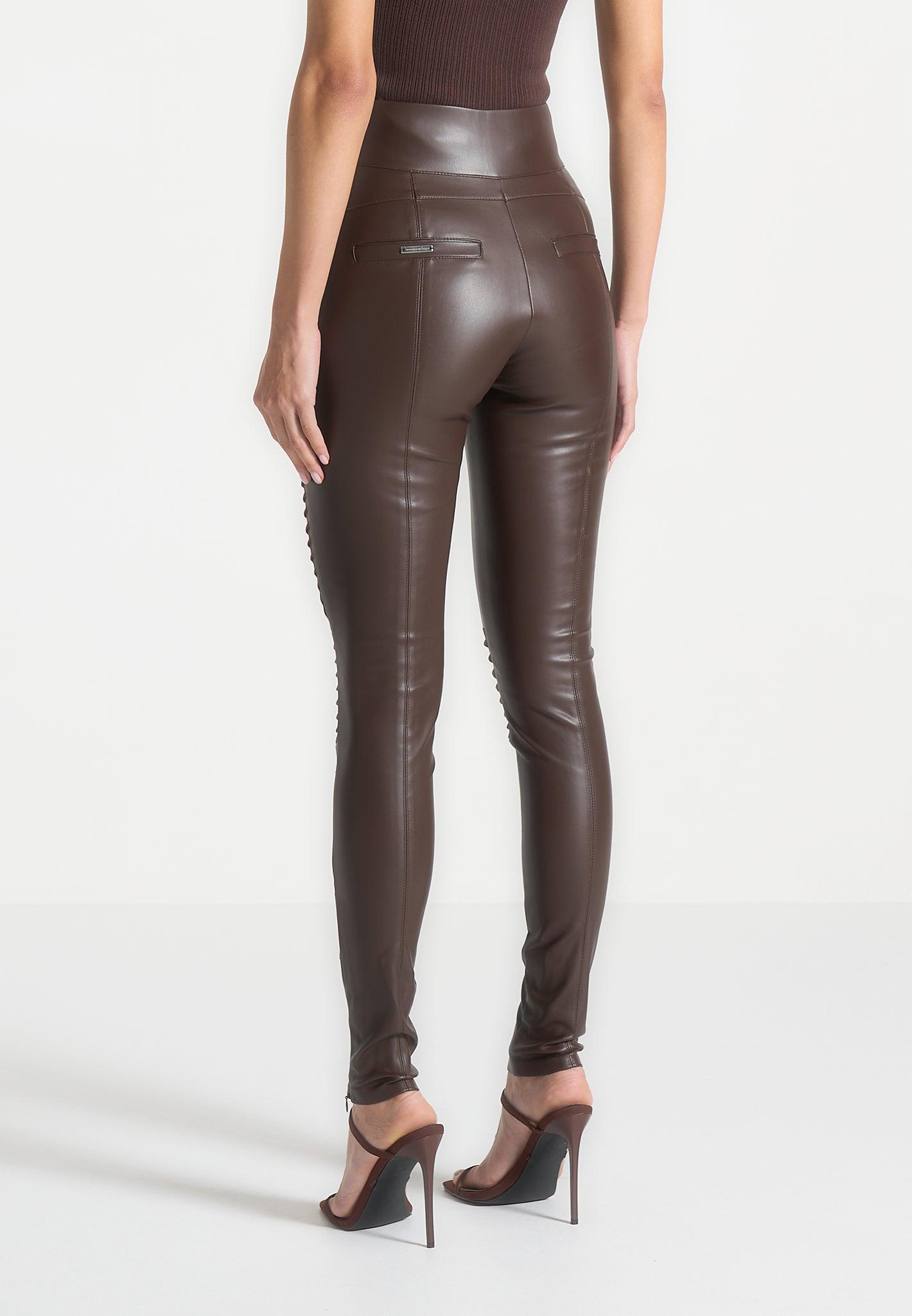 Leather & Suede Ribbed Legging - Chocolate Brown Female Product Image