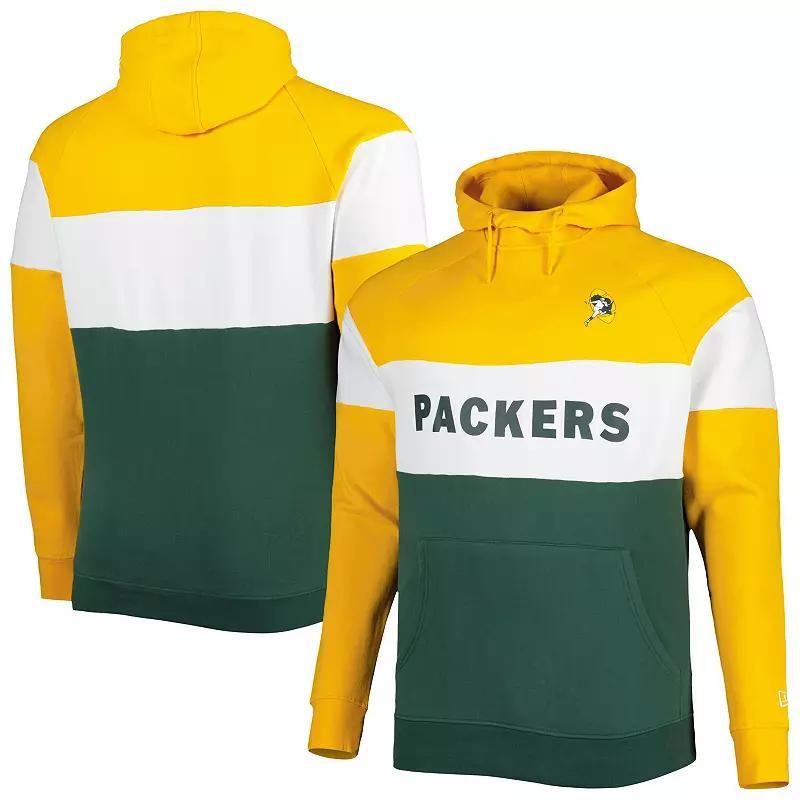 Mens New Era Green Green Bay Packers Big & Tall Throwback Colorblock Raglan Pullover Hoodie Product Image