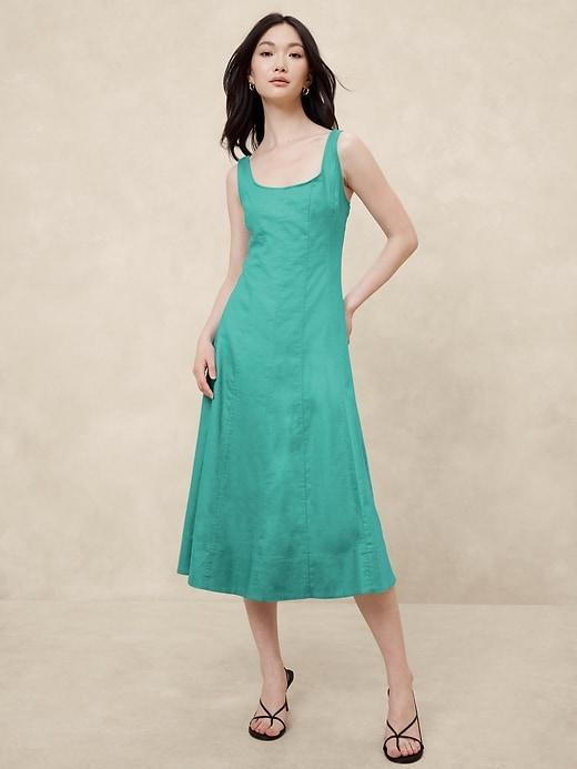 Linen-Blend Midi Dress Product Image