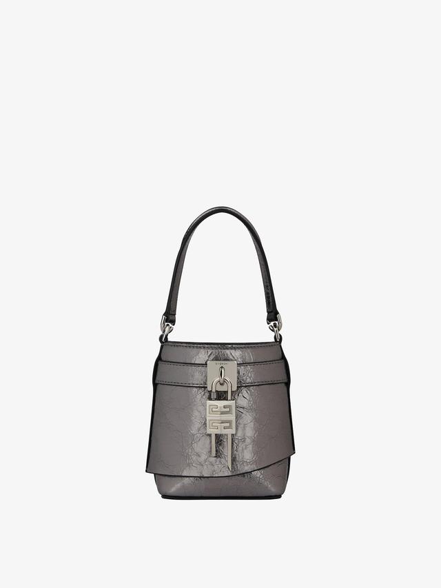 Micro Shark Lock bucket bag in laminated leather Product Image