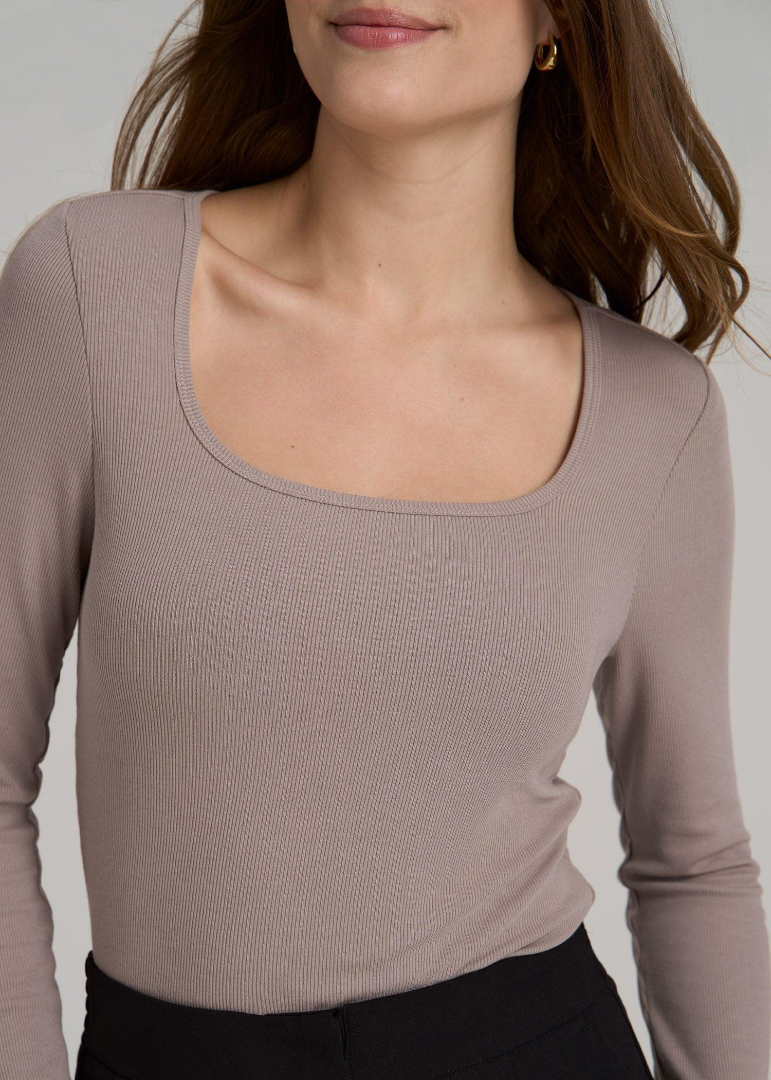 Long Sleeve Ribbed Squareneck Top for Tall Women in Truly Taupe Female Product Image