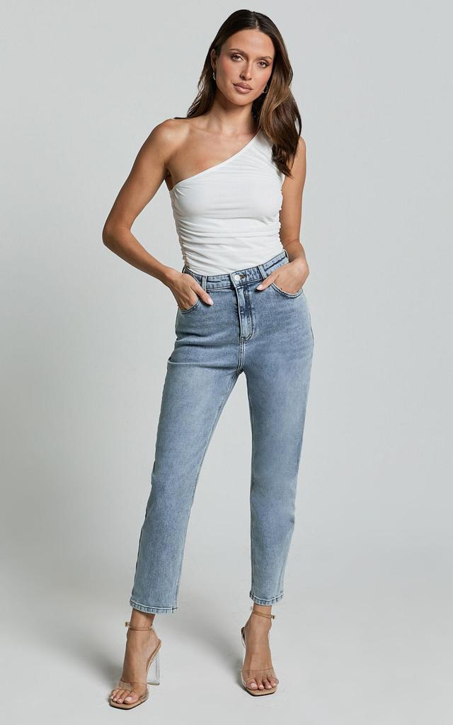 Lucilla Jeans - High Waisted Contour Fitted Denim Jeans in Mid Blue Wash Product Image