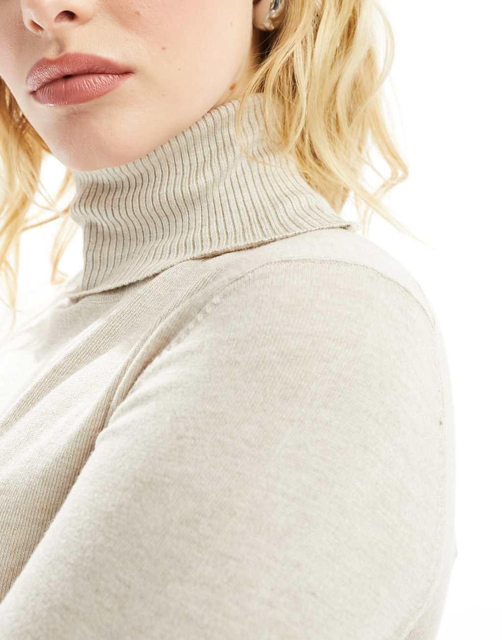 Mango high neck knitted sweater in beige Product Image