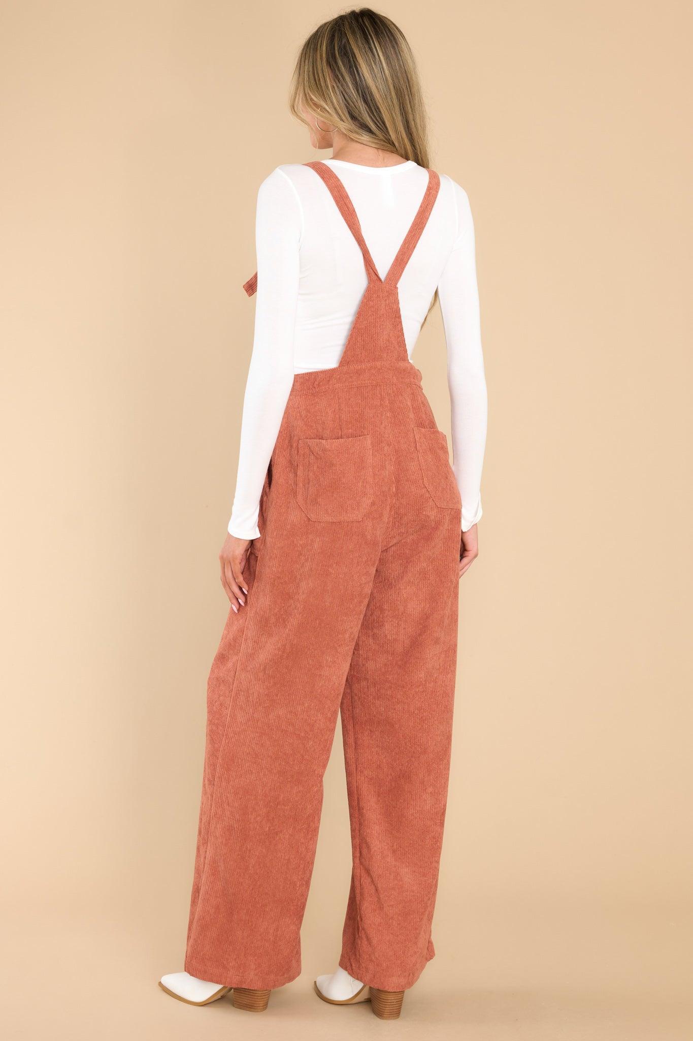 Stay Kind Terracotta Corduroy Overalls Orange Product Image