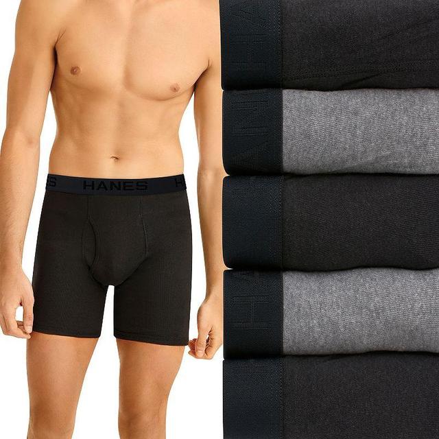 Hanes Mens 5-pk. Exposed Waistband Boxer Briefs -BLACK/GREY Product Image