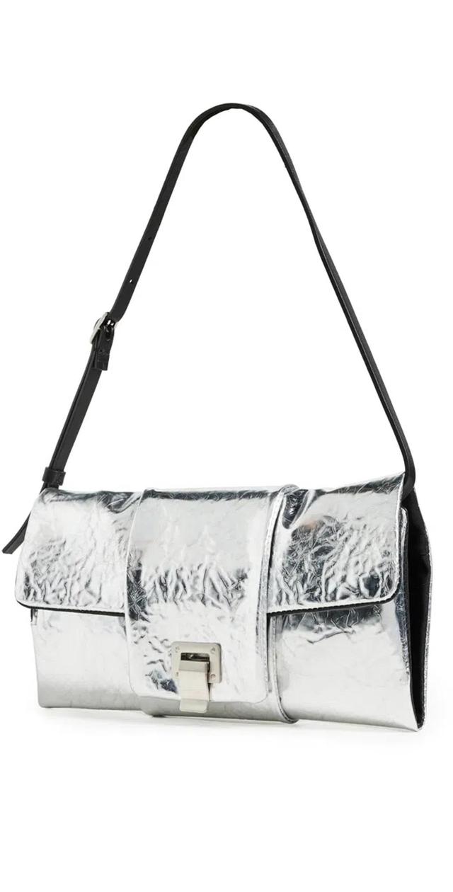 Flip Metallic-effect Leather Shoulder Bag In Silver Product Image