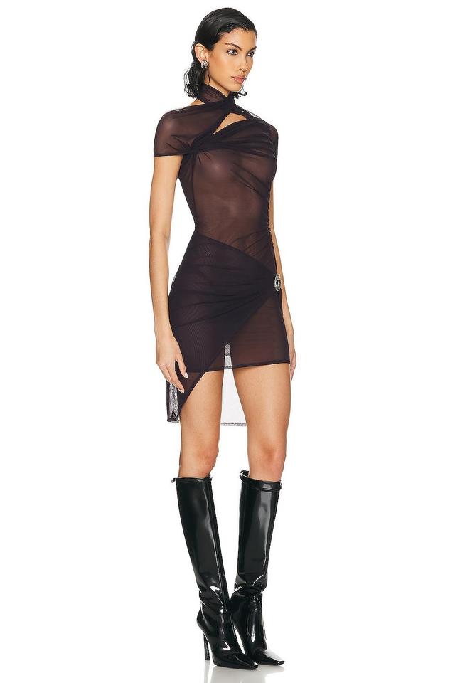 Coperni Asymmetric Draped Mesh Dress Wine. (also in L, XS). Product Image