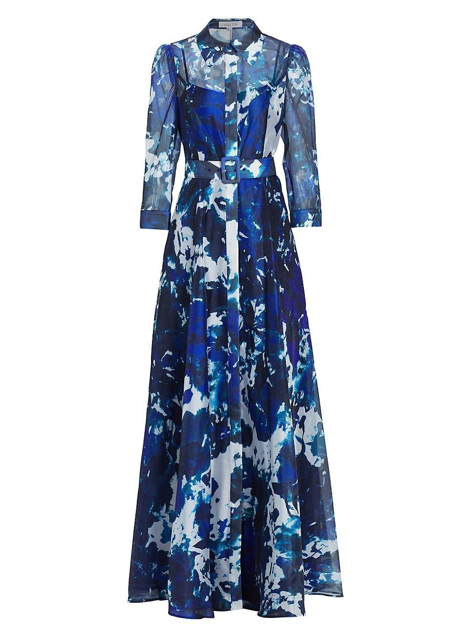 Womens Floral Belted Shirtdress Gown Product Image