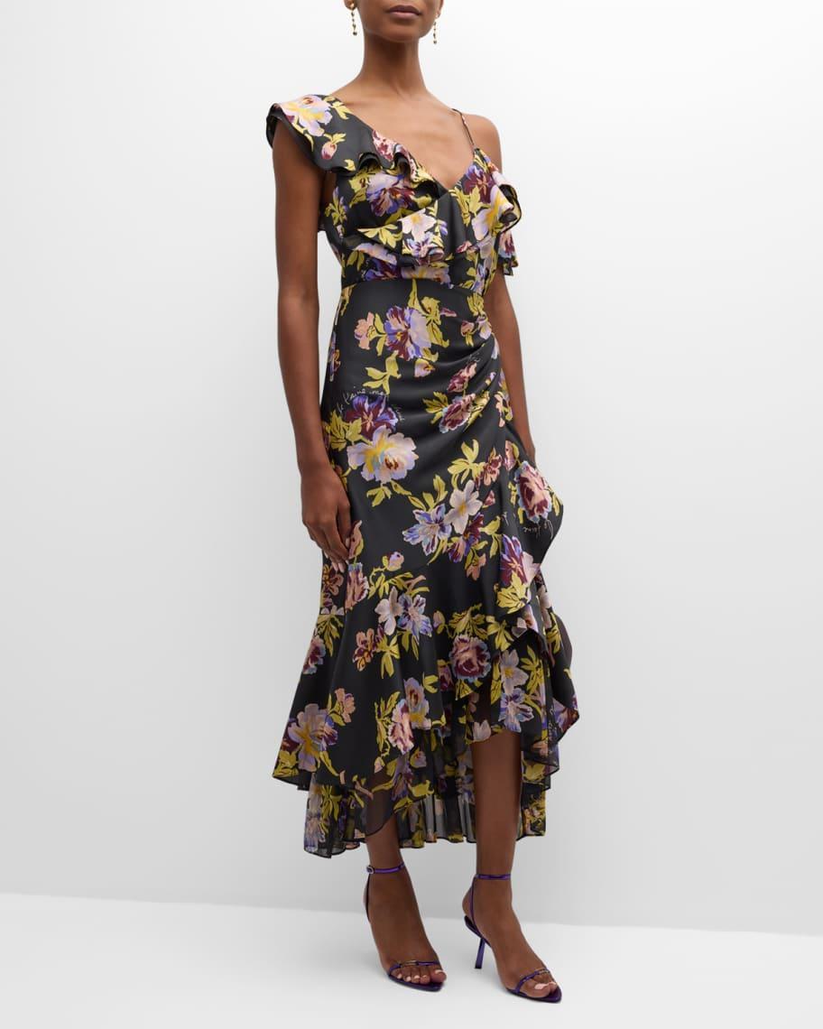 Nara One-Shoulder Ruffled Floral Midi Dress product image