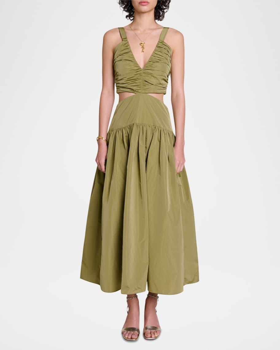 Raffetas Ruched Cutout Sleeveless Midi Dress Product Image